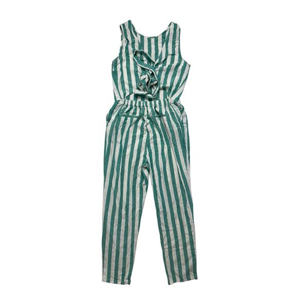 MARINE LAYER Eloise Jumpsuit in Green Lake/White Stripe Size Medium Women Tencel - Picture 5 of 11